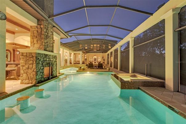 Fireplace, Glass Ceilings, Interior, Pool, Sun Room