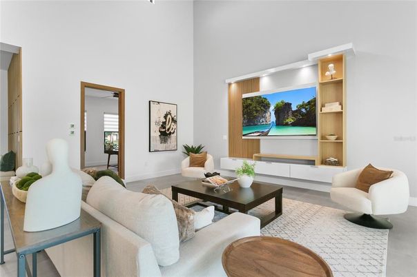 Interior, Living room, Recessed Lighting, Wood Texture Flooring