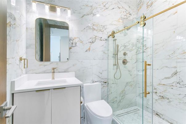 Bathroom, Glass Shower, Interior, Marble Walls