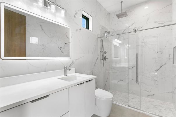 Bathroom, Glass Shower, Interior, Marble Walls