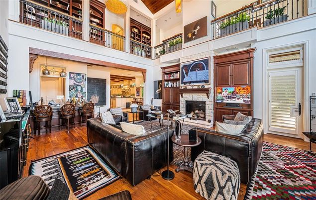 Dining room, Fireplace, Interior, Living room, Wood Texture Flooring