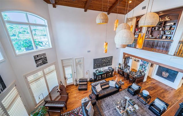 Interior, Living room, Pendant Lights, Wooden Beams, Wooden Ceilings, Wood Texture Flooring