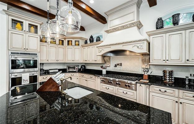 Interior, Kitchen, Pendant Lights, Recessed Lighting, Stainless Steel Appliances, Wooden Beams