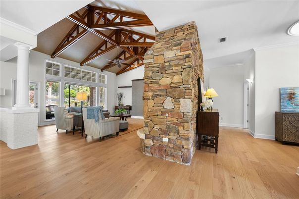 Interior, Living room, Stone Walls, Wooden Beams, Wood Texture Flooring