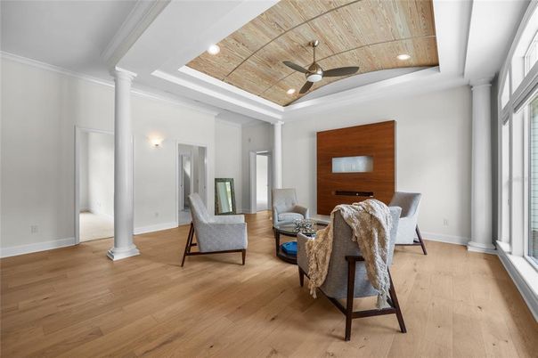 Interior, Living room, Recessed Lighting, Wooden Ceilings, Wood Texture Flooring