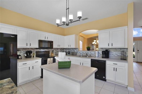 Chandelier, Interior, Kitchen, Pendant Lights, Stainless Steel Appliances