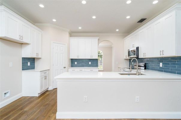 Interior, Kitchen, Recessed Lighting, Wood Texture Flooring