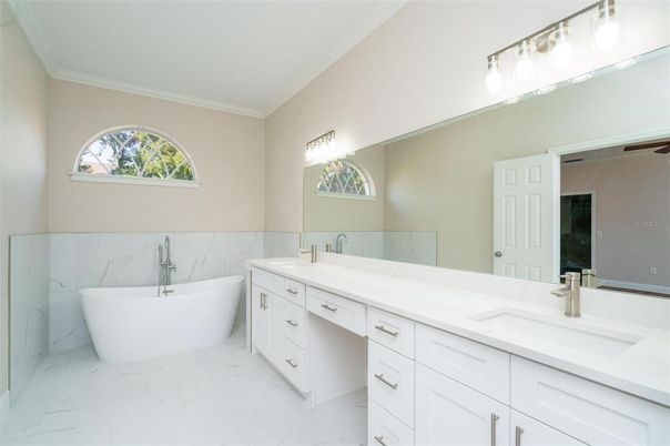 Bathroom, Dual Sink Vanities, Free Standing Baths, Interior, Marble