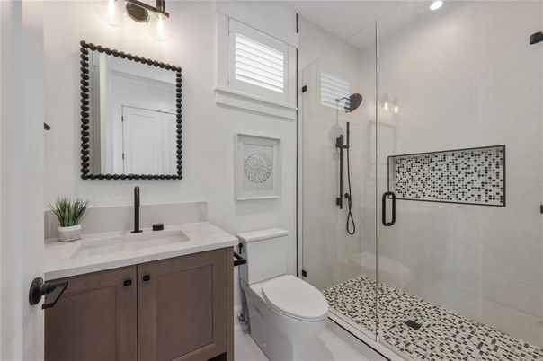 Bathroom, Glass Shower, Interior, Recessed Lighting