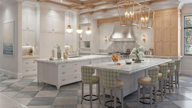 Interior, Kitchen, Pendant Lights, Recessed Lighting, Stainless Steel Appliances, Wooden Beams