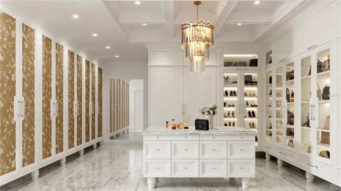 Chandelier, Interior, Marble, Recessed Lighting