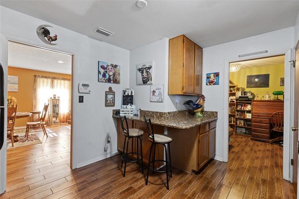 Dining room, Interior, Recessed Lighting, Wood Texture Flooring