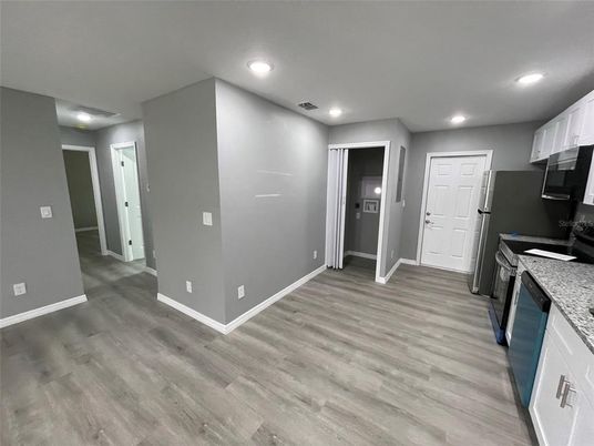 Interior, Kitchen, Recessed Lighting, Wood Texture Flooring