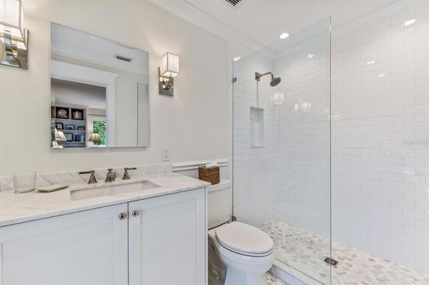 Bathroom, Glass Shower, Interior, Recessed Lighting