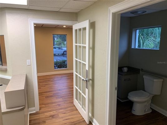 Bathroom, Interior, Recessed Lighting, Wood Texture Flooring