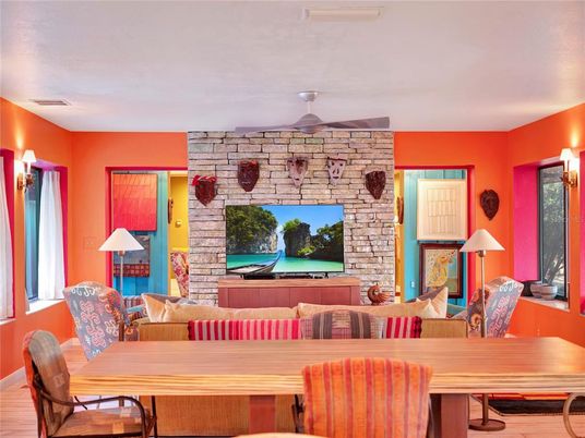 Dining room, Interior, Stone Walls, Wood Texture Flooring