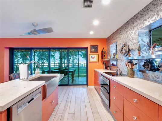 Interior, Kitchen, Recessed Lighting, Wood Texture Flooring