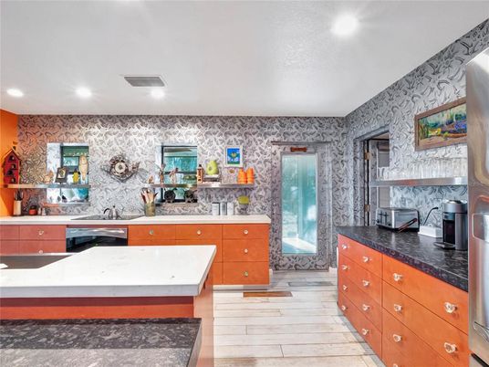 Interior, Kitchen, Recessed Lighting, Wood Texture Flooring