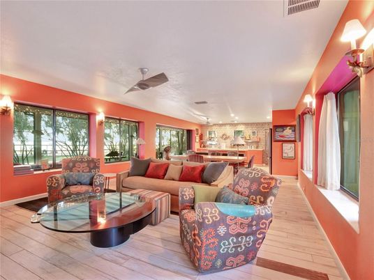Interior, Kitchen, Living room, Pendant Lights, Recessed Lighting, Wood Texture Flooring