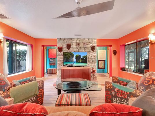 Interior, Living room, Stone Walls, Wood Texture Flooring