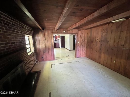 Empty room, Interior, Stone Walls, Wooden Beams, Wooden Ceilings, Wooden Walls