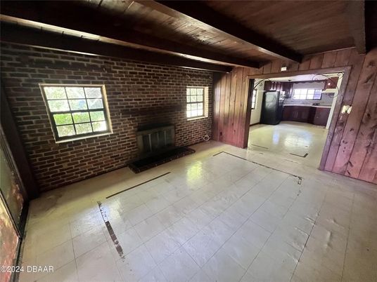 Empty room, Fireplace, Interior, Stone Walls, Wooden Beams, Wooden Ceilings, Wooden Walls