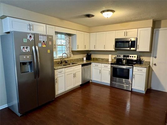 Interior, Kitchen, Stainless Steel Appliances, Wood Texture Flooring