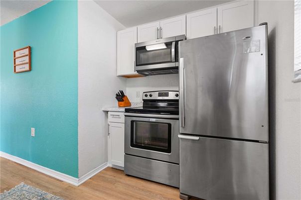 Interior, Kitchen, Stainless Steel Appliances, Wood Texture Flooring