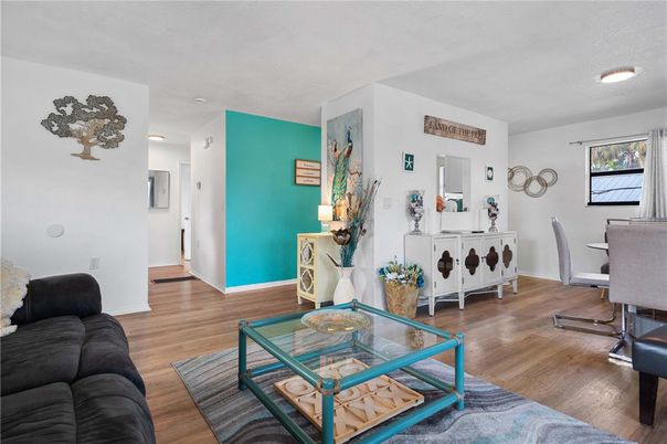 Dining room, Interior, Recessed Lighting, Wood Texture Flooring