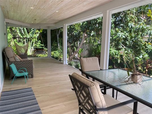 Dining room, Interior, Recessed Lighting, Sun Room, Wooden Ceilings, Wood Texture Flooring