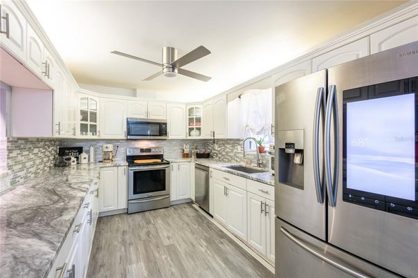 Interior, Kitchen, Stainless Steel Appliances, Wood Texture Flooring