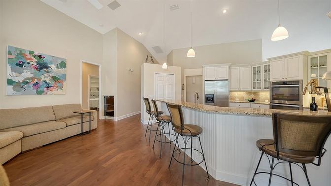 Interior, Kitchen, Living room, Pendant Lights, Recessed Lighting, Stainless Steel Appliances, Wood Texture Flooring