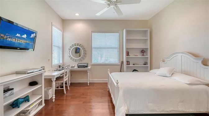 Bedroom, Home Office, Interior, Recessed Lighting, Wood Texture Flooring