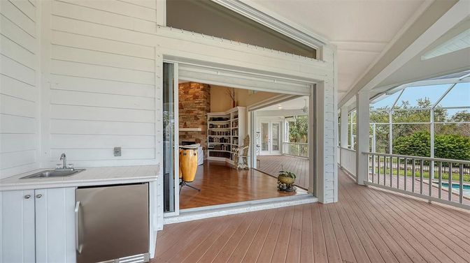 Interior, Stone Walls, Sun Room, Wood Texture Flooring