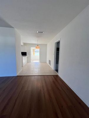 Empty room, Interior, Kitchen, Pendant Lights, Wood Texture Flooring