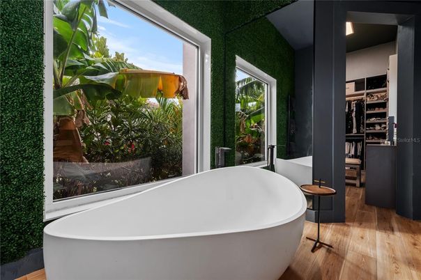 Bathroom, Free Standing Baths, Interior, Wood Texture Flooring