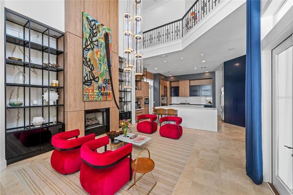 Fireplace, Interior, Kitchen, Living room, Pendant Lights, Recessed Lighting