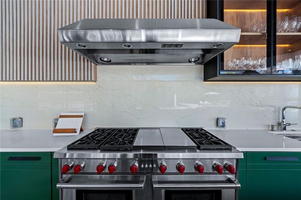 Interior, Kitchen, Marble Walls, Stainless Steel Appliances