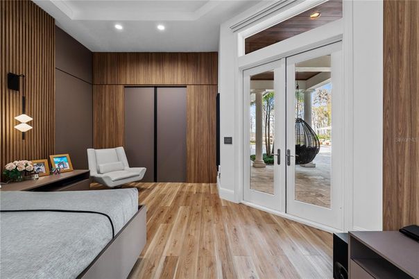 Interior, Pendant Lights, Recessed Lighting, Wood Texture Flooring, Wooden Walls