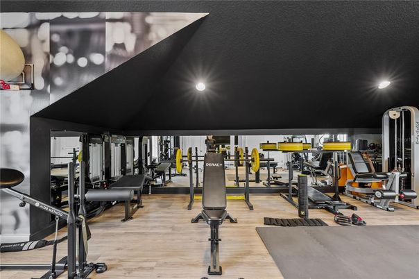 Fitness Equipment, Gym, Interior, Wood Texture Flooring
