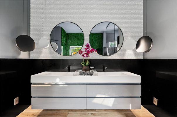 Bathroom, Dual Sink Vanities, Interior, Wood Texture Flooring