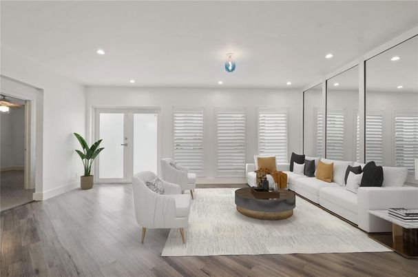 Interior, Living room, Recessed Lighting, Wood Texture Flooring