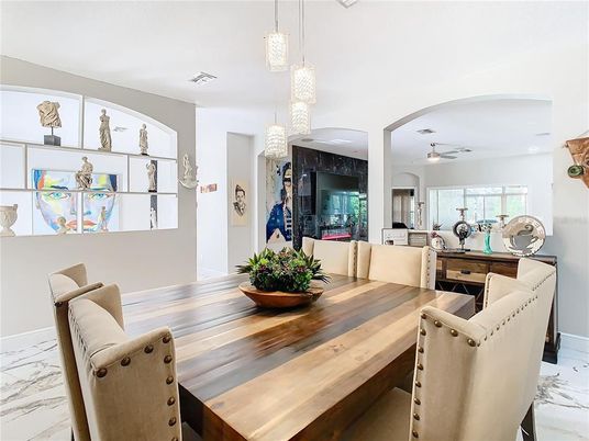 Dining room, Fireplace, Interior, Living room, Marble, Pendant Lights