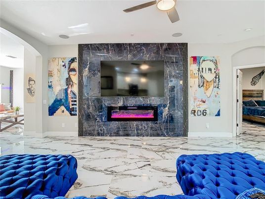 Fireplace, Interior, Marble, Marble Walls, Recessed Lighting