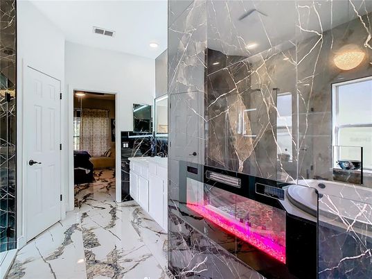 Bathroom, Interior, Marble, Marble Walls, Recessed Lighting
