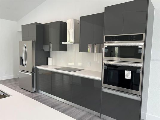 Interior, Kitchen, Stainless Steel Appliances, Wood Texture Flooring