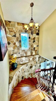 Chandelier, Interior, Stone Walls, Wood Texture Flooring
