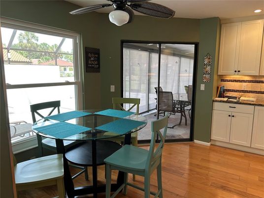 Dining room, Interior, Recessed Lighting, Wood Texture Flooring