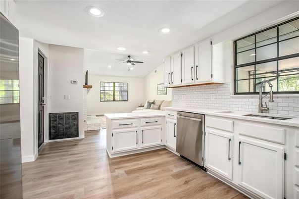 Interior, Kitchen, Recessed Lighting, Wood Texture Flooring
