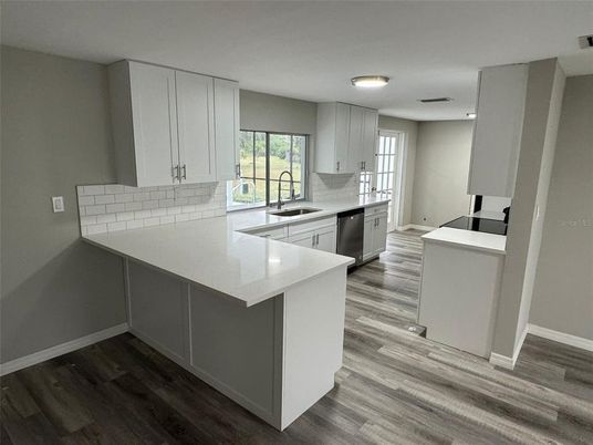 Interior, Kitchen, Recessed Lighting, Wood Texture Flooring